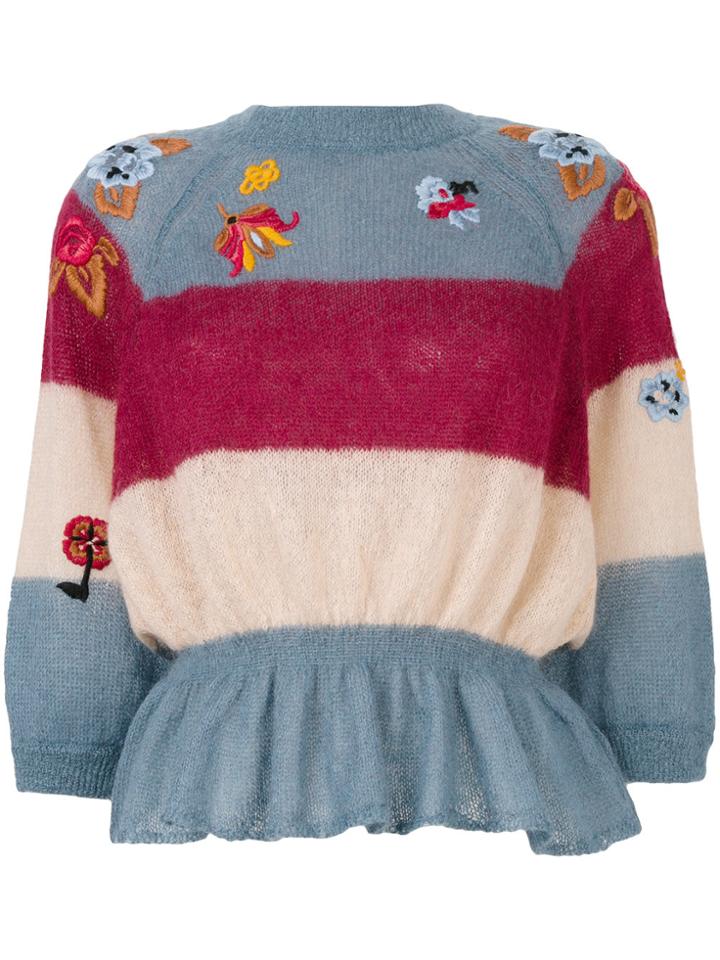 Red Valentino Embroidered Frill Knitted Top - Multicolour