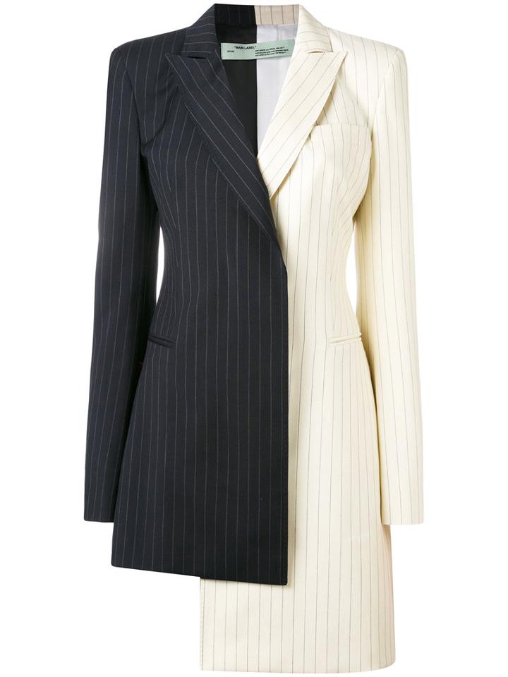 Off-white - Pinstripe Asymmetric Blazer Dress - Women - Viscose/wool/virgin Wool - M, Blue, Viscose/wool/virgin Wool