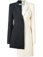 Off-white - Pinstripe Asymmetric Blazer Dress - Women - Viscose/wool/virgin Wool - M, Blue, Viscose/wool/virgin Wool