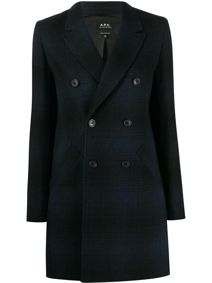 A.p.c. Checked Long Line Blazer - Blue