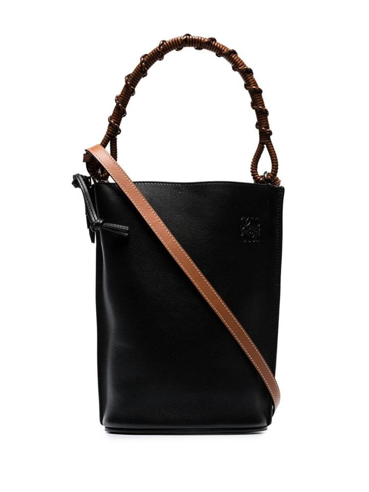 Loewe Black Gate Twisted Strap Leather Bucket Bag