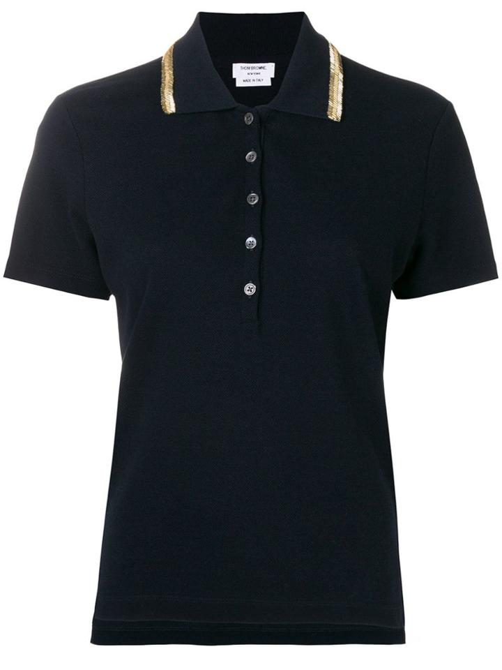 Thom Browne Bead Embroidery Relaxed Piqué Polo - Blue