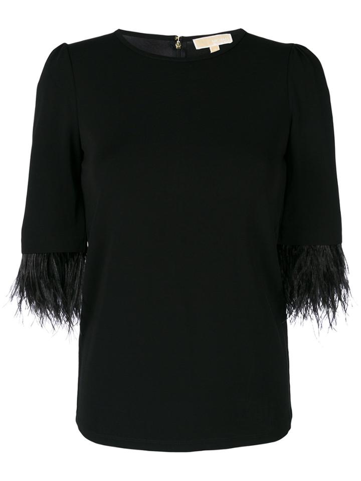 Michael Michael Kors Feather Trimmed Top - Black