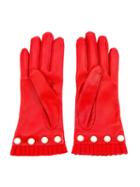 Gucci Pearl Embellished Gloves, Size: 7.5, Red, Leather