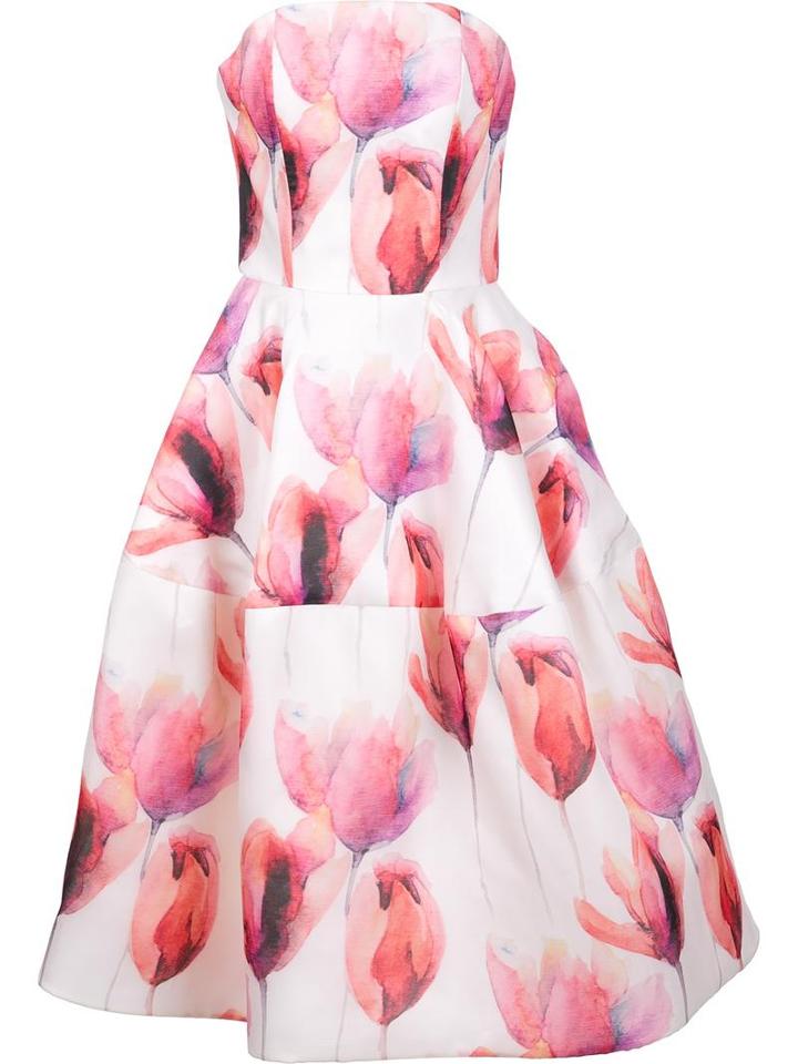 Christian Siriano Strapless Floral Gown, Women's, Size: 6, White, Silk