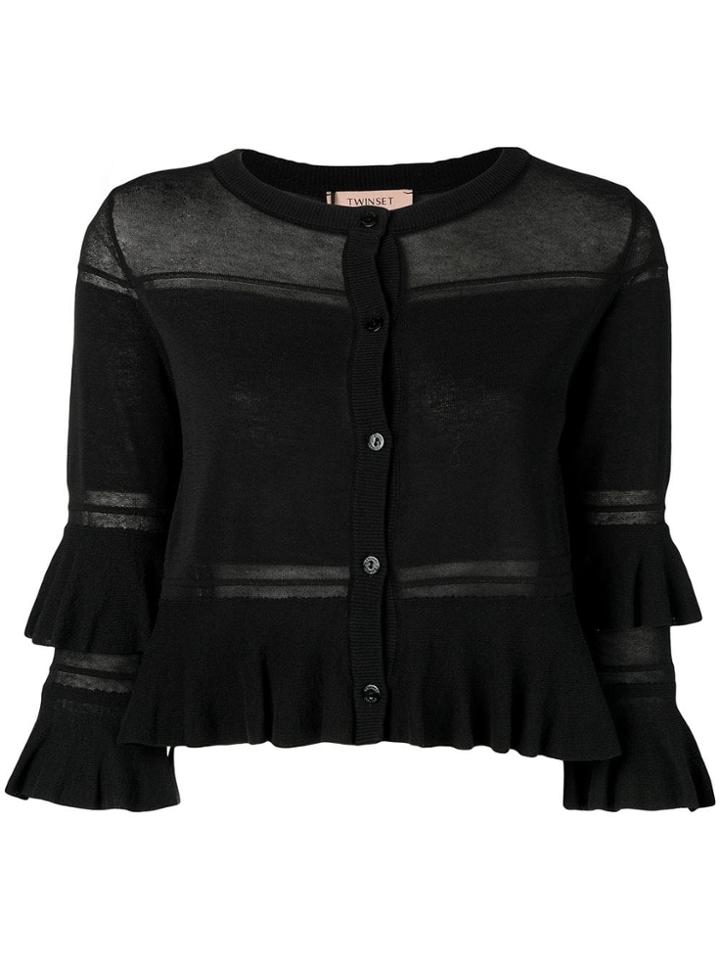 Twin-set Cropped Ruffled Cardigan - Black