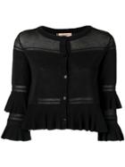 Twin-set Cropped Ruffled Cardigan - Black