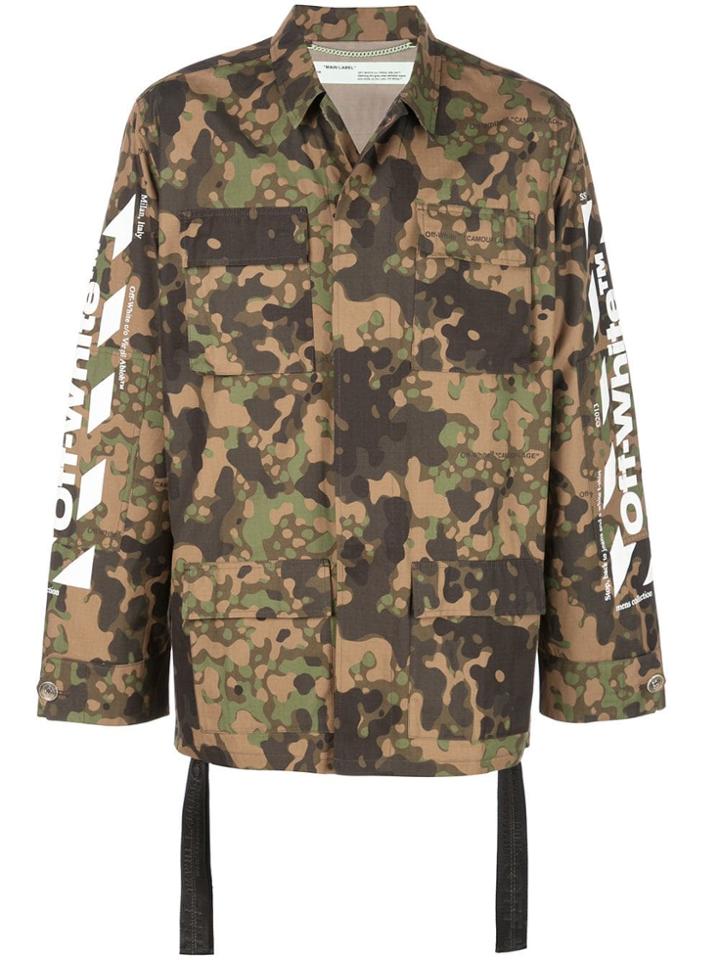 Off-white Logo Print Camo Jacket - Green