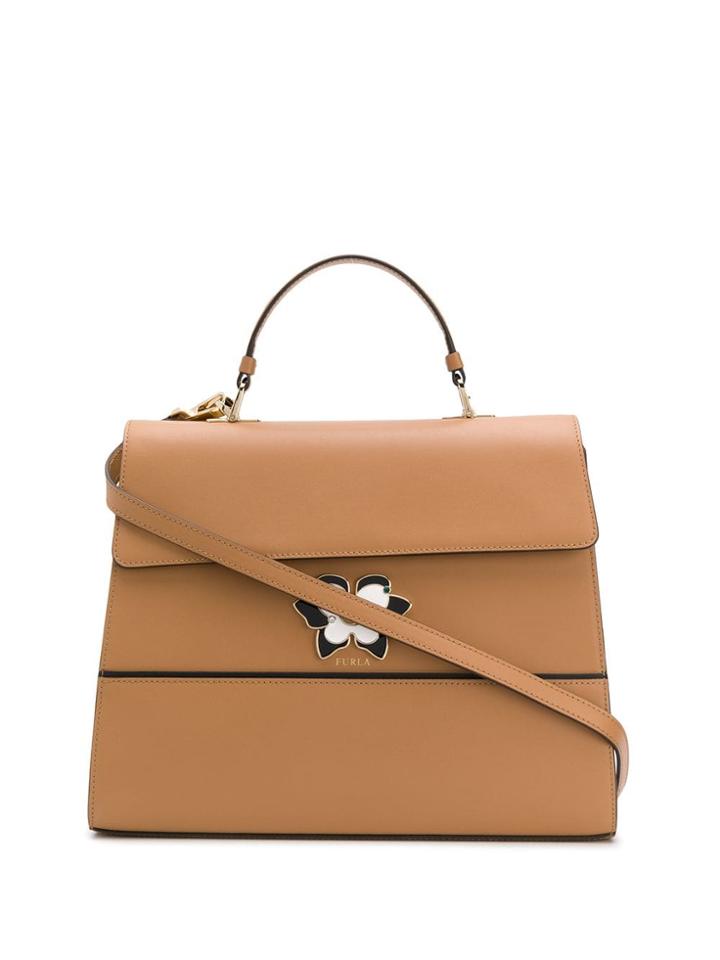 Furla Floral Embellished Tote Bag - Brown