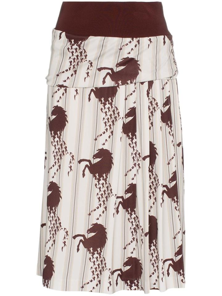 Chloé Horse Print Side Pleat Midi Skirt - White
