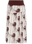 Chloé Horse Print Side Pleat Midi Skirt - White