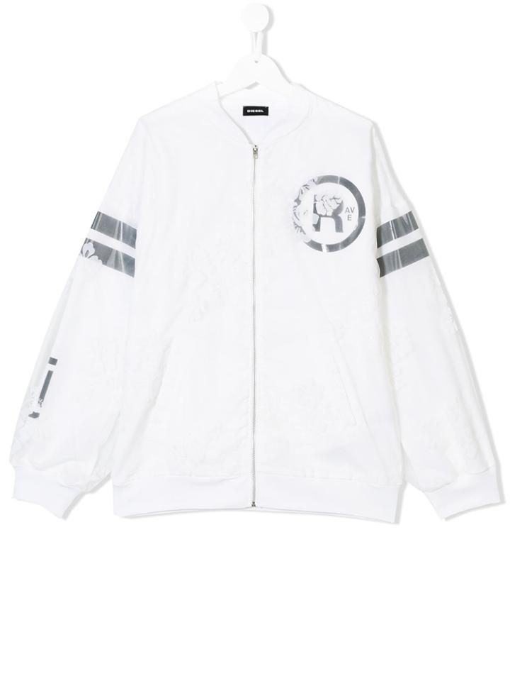 Diesel Kids Panelled Bomber Jacket - White