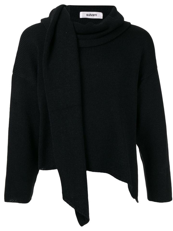 Sulvam Asymmetric Scarf-detail Sweater - Black