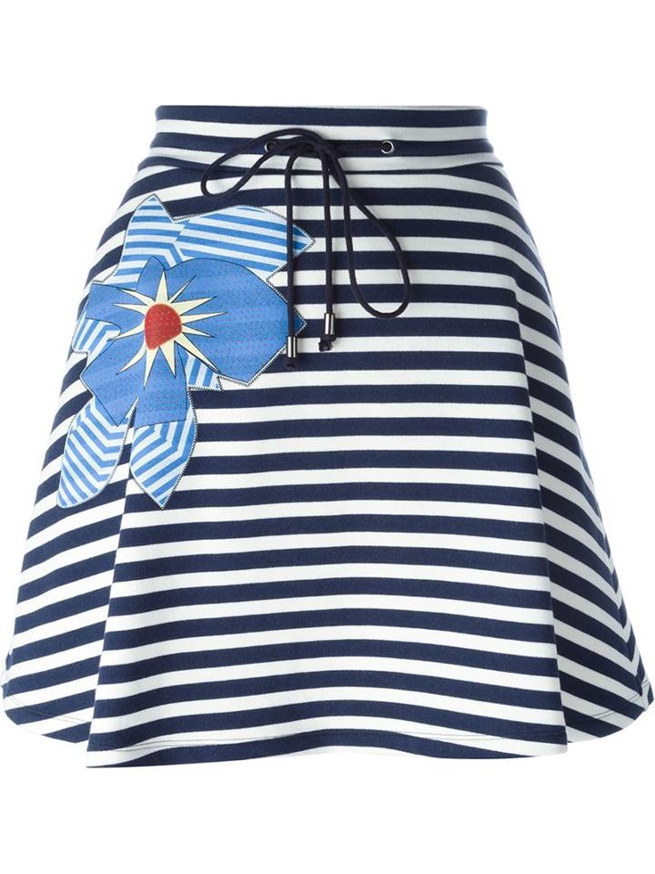 Jil Sander Navy Flower Appliqué Striped Skirt