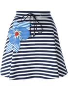 Jil Sander Navy Flower Appliqué Striped Skirt
