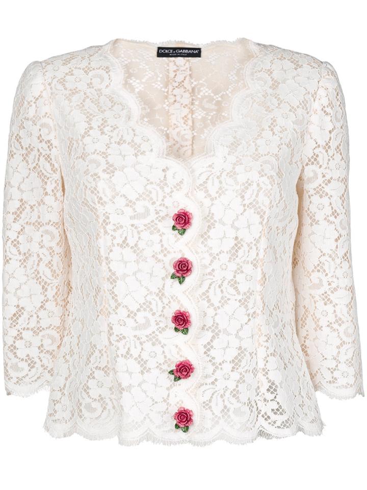 Dolce & Gabbana Lace Button Blouse - White