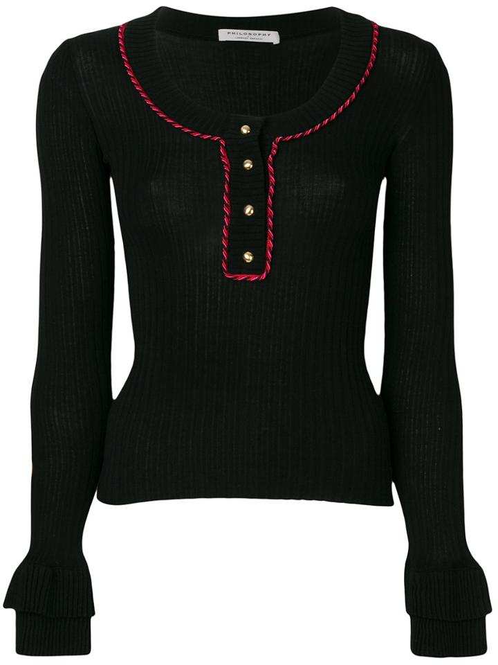 Philosophy Di Lorenzo Serafini Henley Ribbed Sweater - Black