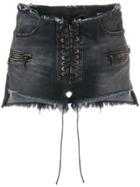 Unravel Project Frayed Lace-up Denim Shorts - Black