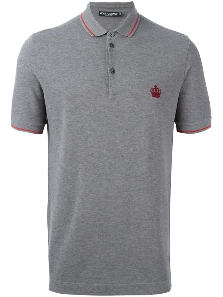Dolce & Gabbana Embroidered Crown Polo Shirt, Men's, Size: 52, Grey, Cotton