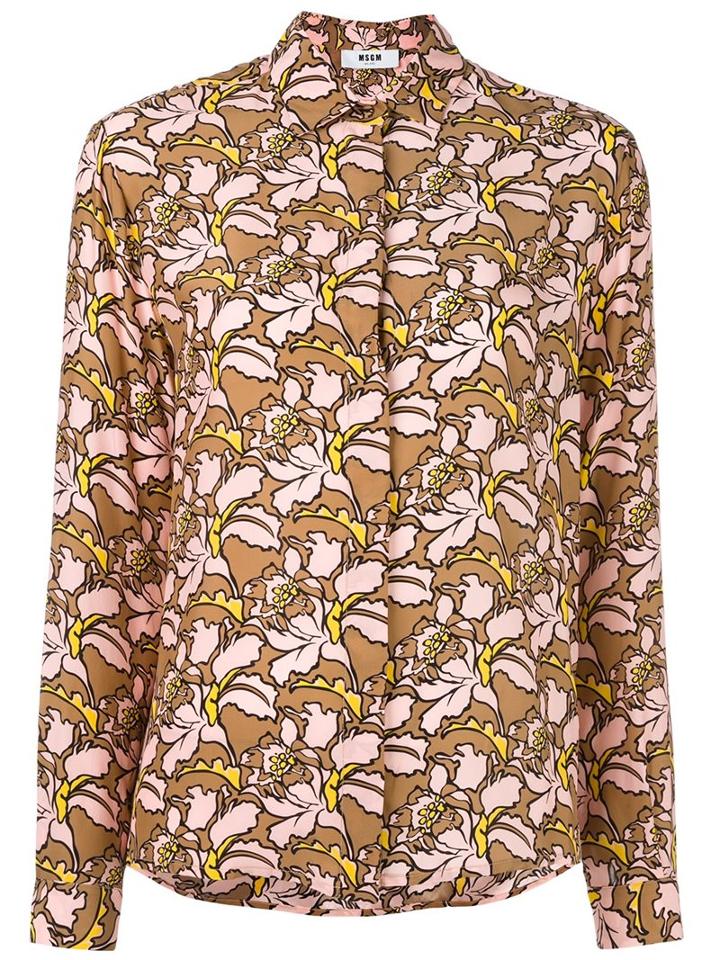 Msgm Floral Print Blouse, Women's, Size: 42, Pink/purple, Silk