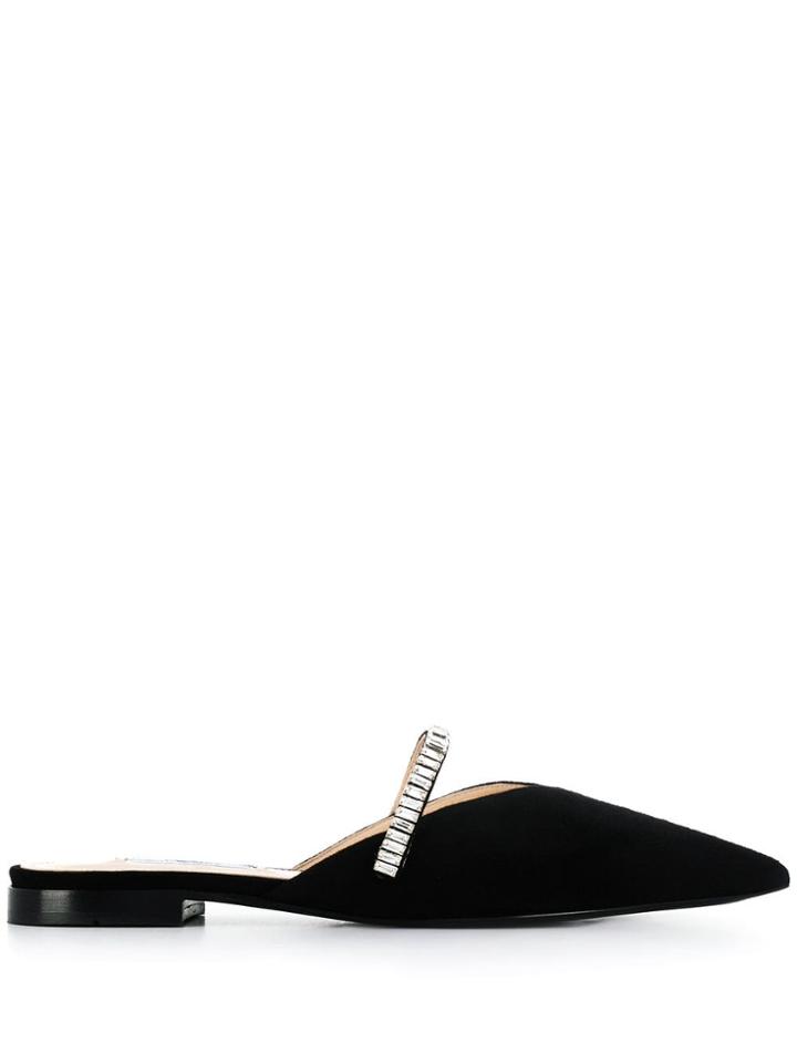 Prada Pointed Crystal Baguette Mules - Black
