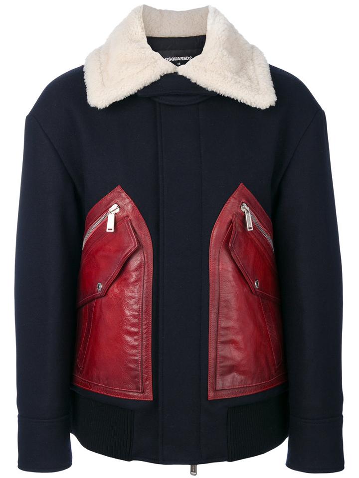 Dsquared2 - Contrast Coat - Men - Calf Leather/nylon/polyamide/virgin Wool - 52, Blue, Calf Leather/nylon/polyamide/virgin Wool