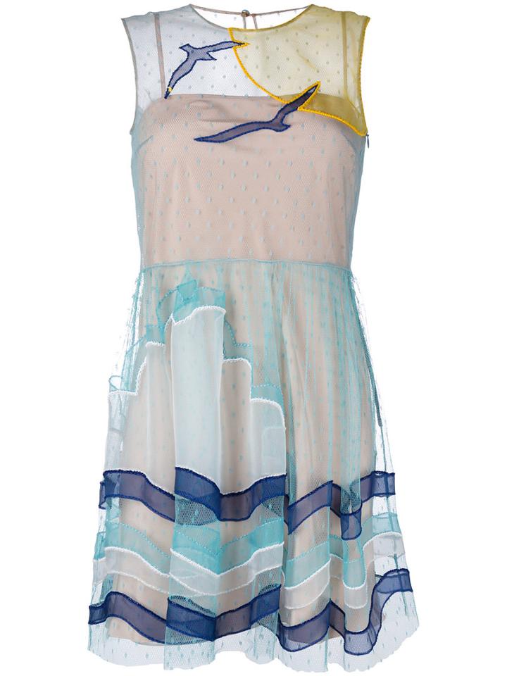 Red Valentino - Seaside Pattern Dress - Women - Silk/polyamide - 42, Blue, Silk/polyamide