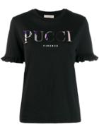 Emilio Pucci Ruffled Sleeves Logo T-shirt - Black