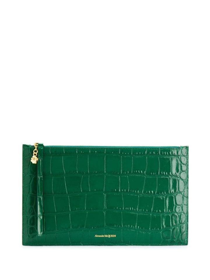 Alexander Mcqueen Crocodile Effect Clutch Bag - Green