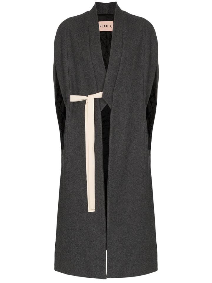 Plan C Tie-waist Cape Coat - Grey