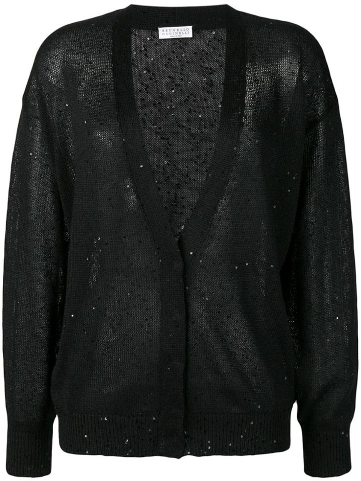 Brunello Cucinelli Sequin Embroidered Cardigan - Black