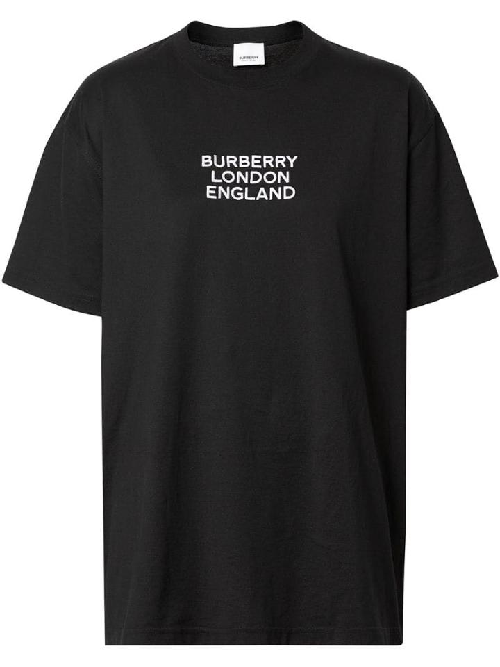 Burberry Embroidered Logo Cotton Oversized T-shirt - Black
