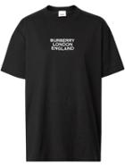 Burberry Embroidered Logo Cotton Oversized T-shirt - Black