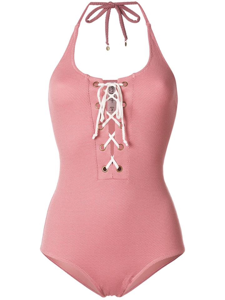 Love Stories Lace-up Swimsuit - Pink & Purple