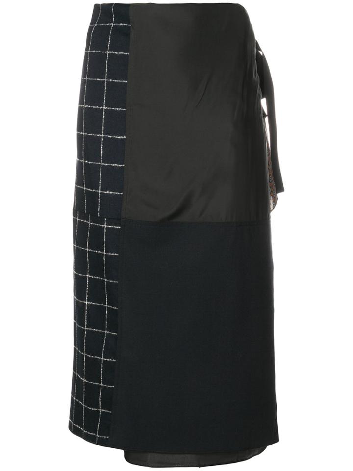 Hache Patterned Frill Embellished Skirt - Blue