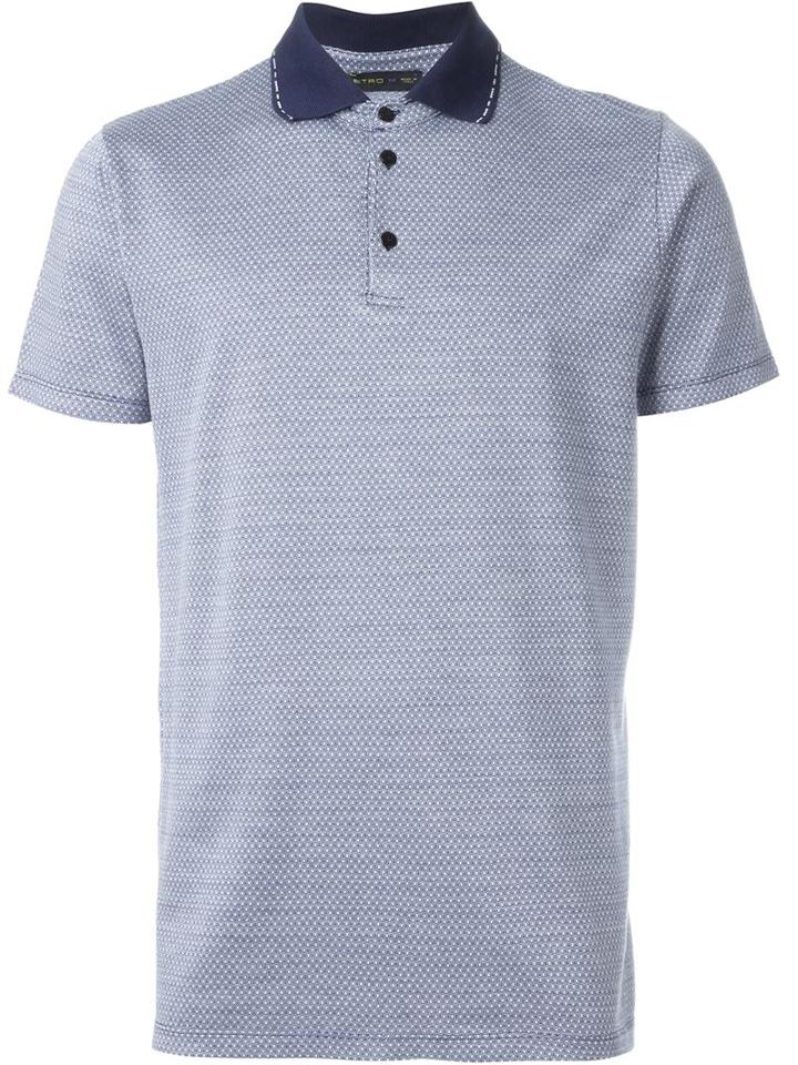 Etro Contrast Collar Polo Shirt, Men's, Size: M, Blue, Silk/cotton