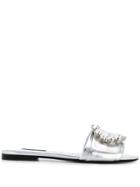 Dolce & Gabbana Bianca Buckled Slides - Silver