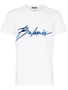 Balmain Metallic Script Logo Cotton T-shirt - White