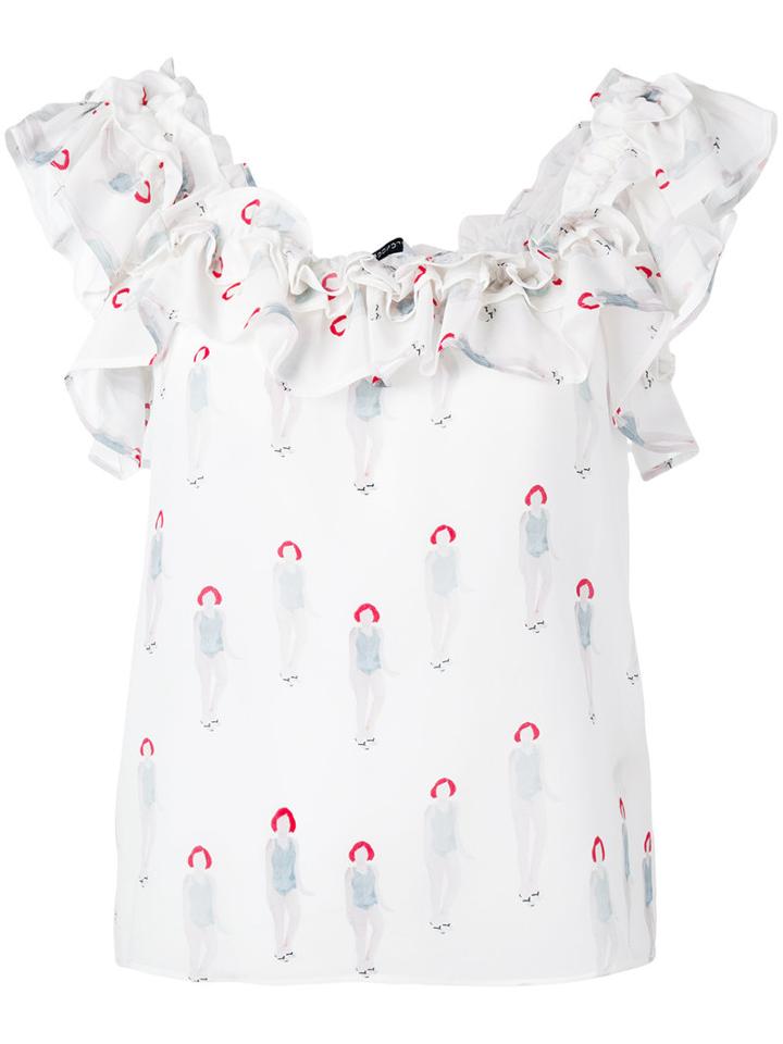Dondup Ruffled Neck Blouse, Women's, Size: 42, White, Silk