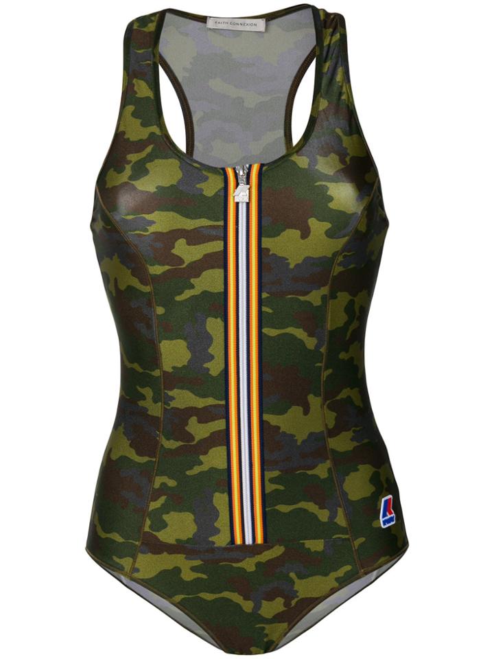 Faith Connexion Camouflage Zip Swimsuit - Green