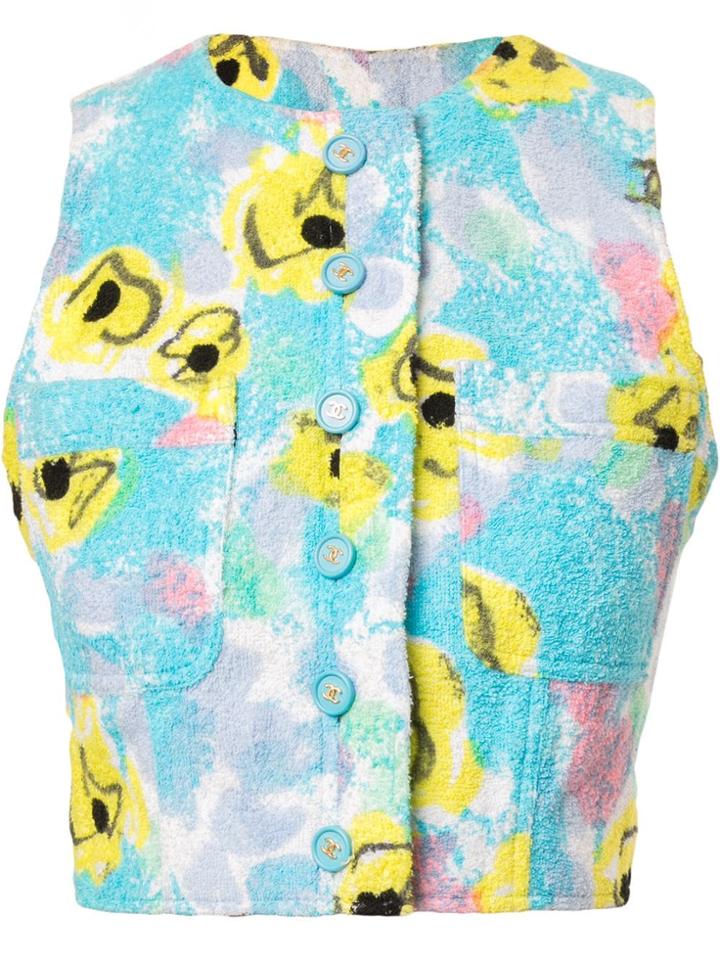 Chanel Pre-owned Floral Print Cropped Top - Blue