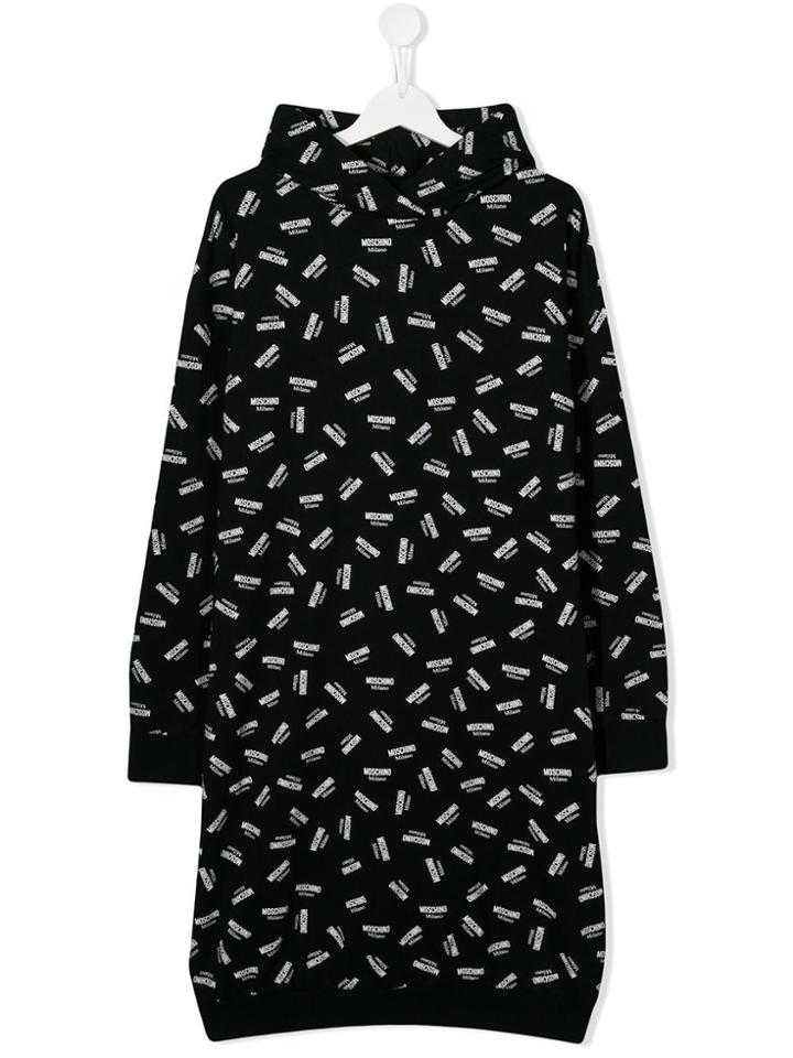 Moschino Kids Teen Logo Hoodie Dress - Black
