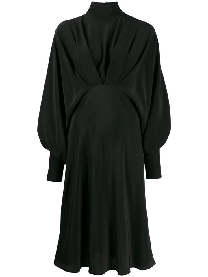 Erika Cavallini Draped Silk Midi Dress - Black