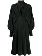 Erika Cavallini Draped Silk Midi Dress - Black