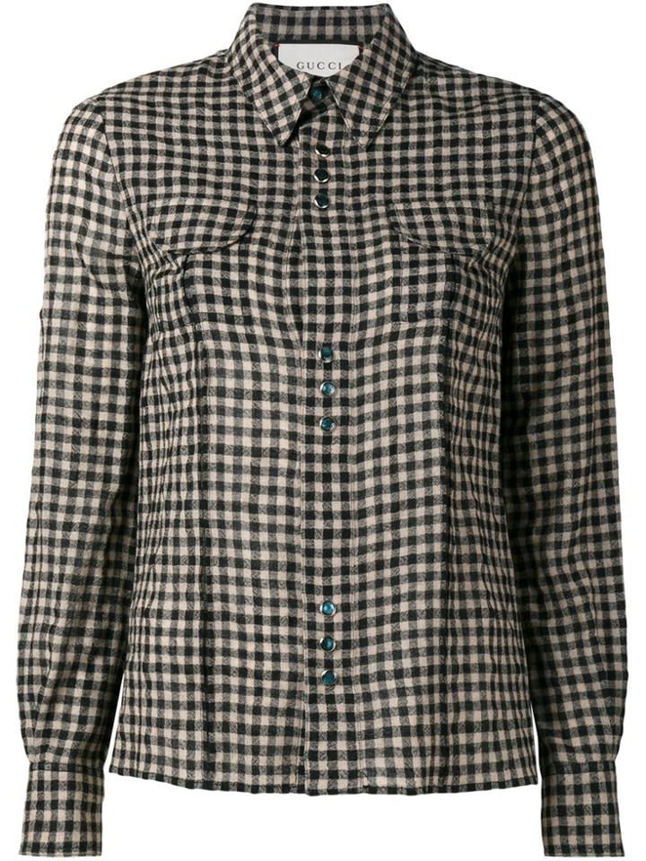 Gucci Floral Embroidered Check Shirt - Black