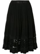 Oscar De La Renta - Jet Bead Lace Embroidery Skirt - Women - Merino - M, Black, Merino