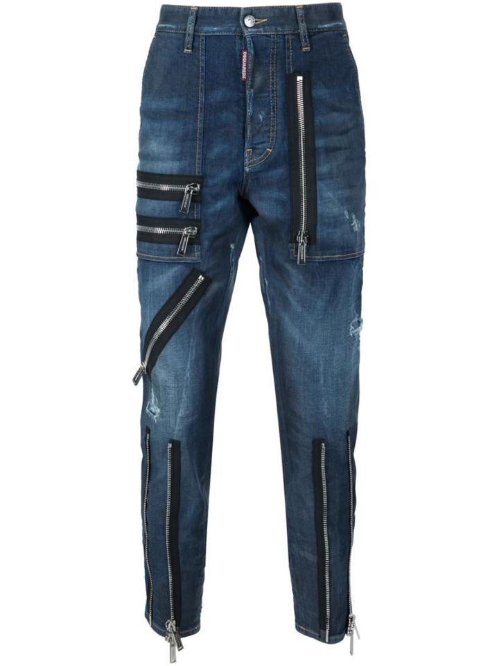 Dsquared2 'clement' Zip Detail Jeans, Men's, Size: 48, Blue, Cotton/spandex/elastane