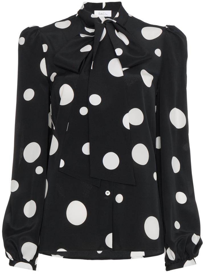 Racil Black Lady Tie Neck Silk Blouse