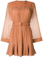 Chloé Belted Draped Dress - Brown
