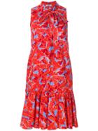 Msgm Leaf Print Swing Dress - Red